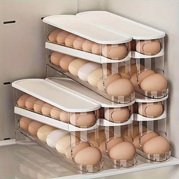 Organizator de oua pe doua niveluri si sistem de rulare automata