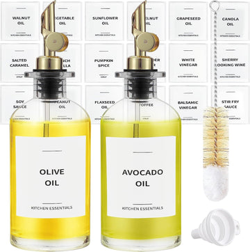 Set 2 sticle rotunde elegante 350ml pentru siropuri,uleiuri si otet cu etichete si palnie
