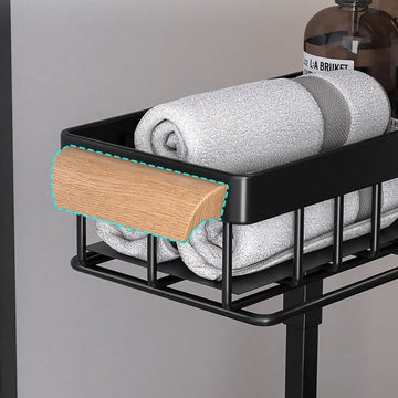 Organizator sub chiuveta telescopic pe 2 niveluri din otel carbon negru cu manere lemn