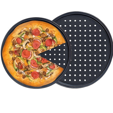 Set 2 tavi rotunde pentru pizza perforate antiarderente din otel carbon de 28cm