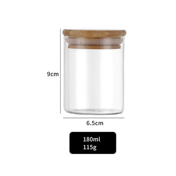 Set 12 recipiente din sticla de 180ml cu capac din bambus si etichete,pentru depozitare si organizare alimente