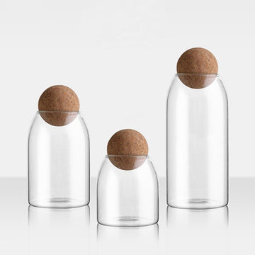 Set 3 recipiente din sticla diferite marimi 500ml,800ml,1200ml,pentru alimente, cu capace tip bila din pluta