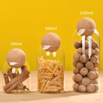 Set 3 recipiente din sticla diferite marimi 500ml,800ml,1200ml,pentru alimente, cu capace tip bila din pluta