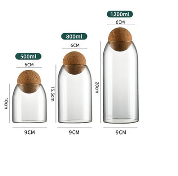 Set 3 recipiente din sticla diferite marimi 500ml,800ml,1200ml,pentru alimente, cu capace tip bila din pluta