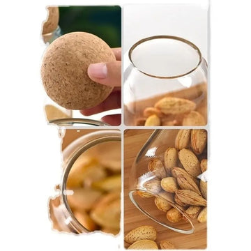 Set 3 recipiente din sticla diferite marimi 500ml,800ml,1200ml,pentru alimente, cu capace tip bila din pluta