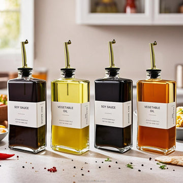 Set 2 sticle elegante forma patrata de 500 ml pentru siropuri, uleiuri si otet