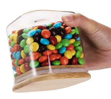 Set 14 recipiente din sticla borosilicata cu capac din bambus forma dreptunghiulara 400ml-2000ml cu etichete