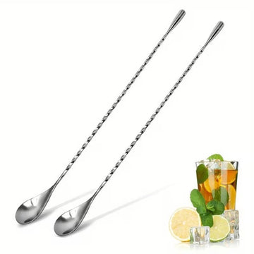 Lingurita argintie 49 cm din otel inoxidabil pentru bauturi si cocktailuri stil japonez