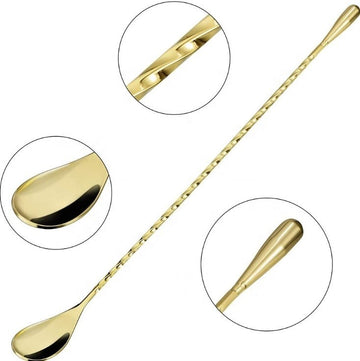 Lingurita aurie 49 cm din otel inoxidabil pentru bauturi si cocktailuri stil japonez