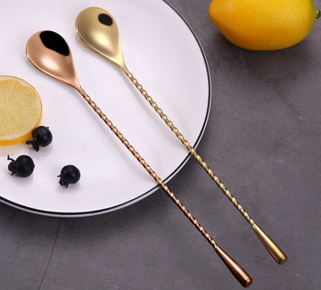 Lingurita aurie 49 cm din otel inoxidabil pentru bauturi si cocktailuri stil japonez