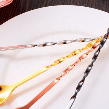 Lingurita neagra 49 cm din otel inoxidabil pentru bauturi si cocktailuri stil japonez