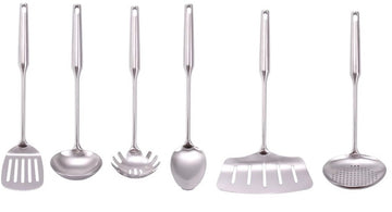 Set 6 ustensile de bucatarie premium din inox 304, finisaj argintiu periat mat