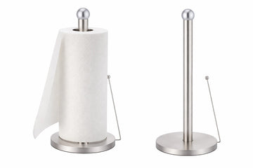 Suport prosoape hartie de bucatarie din otel inoxidabil argintiu cu sistem de sustinere, 15x34 cm