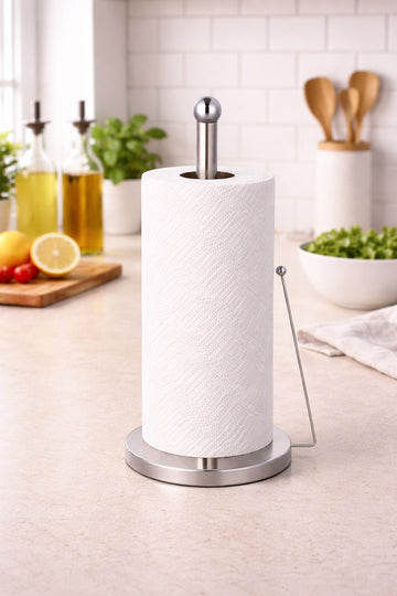 Suport prosoape hartie de bucatarie din otel inoxidabil argintiu cu sistem de sustinere , 15x34 cm