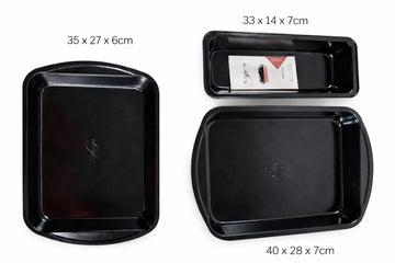 Set 3 tavi copt antiaderente multifunctionale din otel carbon , maro, PFOA Free