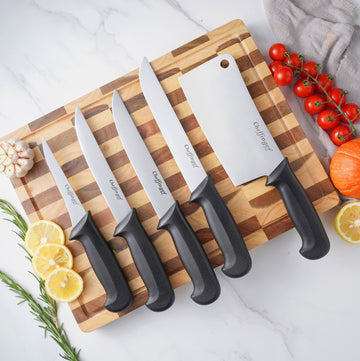 Set 5 cutite bucatarie din otel inoxidabil, pentru transat, dezosat si tocat carne tip macelarie