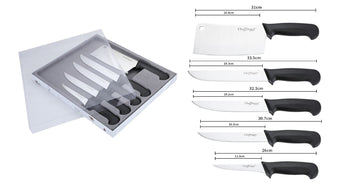 Set 5 cutite bucatarie din otel inoxidabil, pentru transat, dezosat si tocat carne tip macelarie