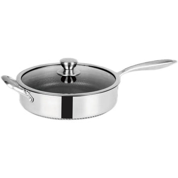 Tigaie profesionala 28cm din inox cu acoperire antiaderenta tip fagure si capac din sticla