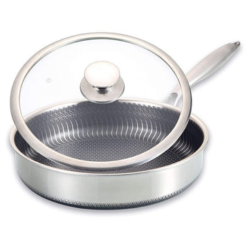 Tigaie profesionala 28cm din inox cu acoperire antiaderenta tip fagure si capac din sticla