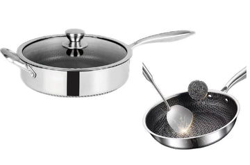 Tigaie profesionala 28cm din inox cu acoperire antiaderenta tip fagure si capac din sticla