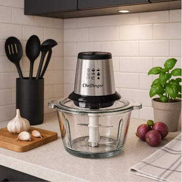 Tocător Electric Cheffinger cu bol din Sticlă 3L, 500W si 4 Lame Inox