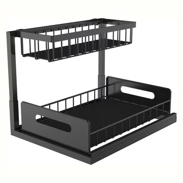 Organizator sub chiuveta telescopic pe 2 niveluri din otel carbon negru
