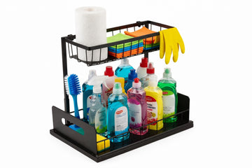 Organizator sub chiuveta telescopic pe 2 niveluri din otel carbon negru