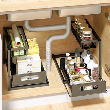 Organizator sub chiuveta telescopic pe 2 niveluri din otel carbon negru