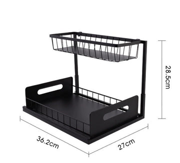 Organizator sub chiuveta telescopic pe 2 niveluri din otel carbon negru