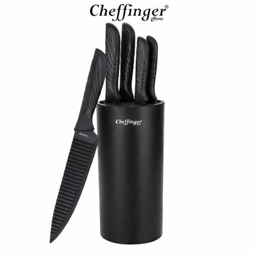 Set complet 5 cutite de bucatarie din otel inoxidabil negru cu suport Cheffinger
