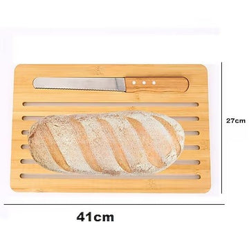 Tocator pentru paine din lemn de bambus si cutit special inclus