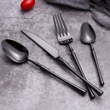 Set tacamuri Premium Royal 24 piese din inox 304 cu finisaj Negru tip oglinda