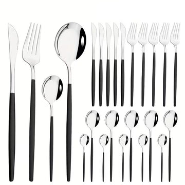 Set tacamuri 24 piese din Otel inoxidabil Argintiu cu maner negru model occidental