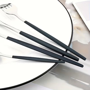 Set tacamuri 24 piese din Otel inoxidabil Argintiu cu maner negru model occidental