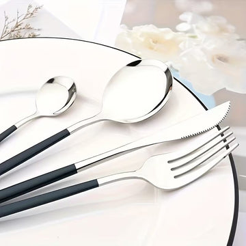 Set tacamuri 24 piese din Otel inoxidabil Argintiu cu maner negru model occidental