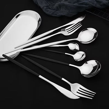 Set tacamuri 24 piese din Otel inoxidabil Argintiu cu maner negru model occidental