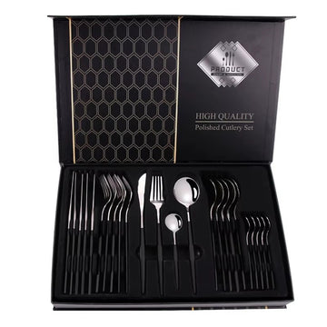 Set tacamuri 24 piese din Otel inoxidabil Argintiu cu maner negru model occidental