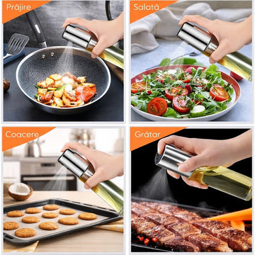 Set 2 pulverizatoare 100 ml pentru ulei si otet din sticla, cu capac din otel inoxidabil