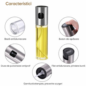 Set 2 pulverizatoare 100 ml pentru ulei si otet din sticla, cu capac din otel inoxidabil