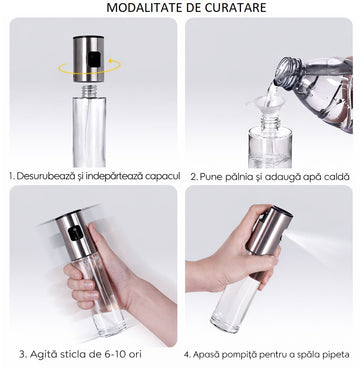 Set 2 pulverizatoare 100 ml pentru ulei si otet din sticla, cu capac din otel inoxidabil