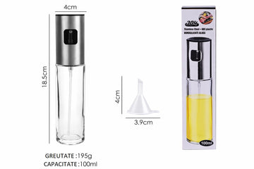 Set 2 pulverizatoare 100 ml pentru ulei si otet din sticla, cu capac din otel inoxidabil