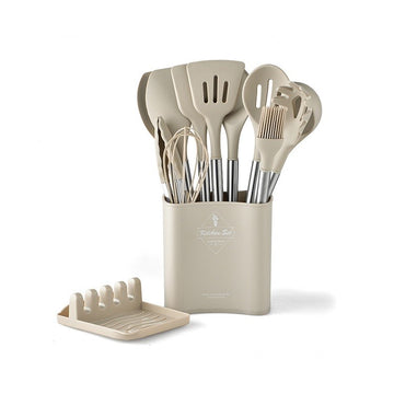 Set ustensile de bucatarie din silicon, 13 piese, cu suport organizator