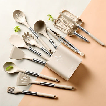 Set ustensile de bucatarie din silicon, 13 piese, cu suport organizator