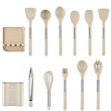 Set ustensile de bucatarie din silicon,13 piese, cu suport organizator