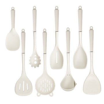 Set 8 ustensile de bucatarie din silicon culoare crem cu maner antiaderent