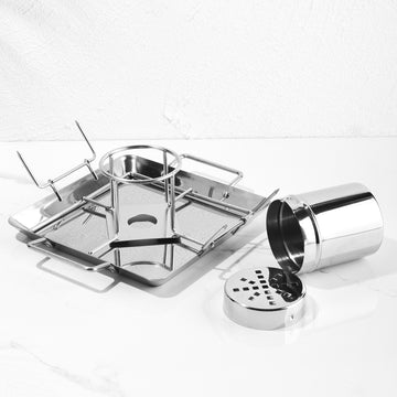 Suport pentru pui la cuptor cu tava pentru legume , din otel inoxidabil 26x18.5x9.5 cm