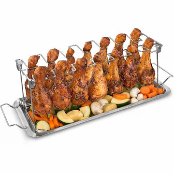 Suport pentru pulpe de pui la cuptor cu tava pentru legume, din otel inoxidabil 35x11x14 cm
