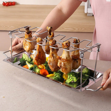 Suport pentru pulpe de pui la cuptor cu tava pentru legume , din otel inoxidabil 35x11x14 cm