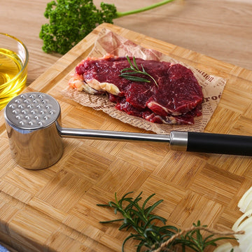 Ciocanel pentru snitele si fragezit carnea din otel inoxidabil cu 2 fete cu maner ergonomic negru