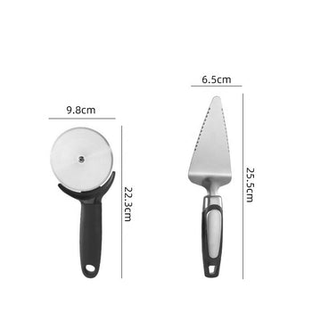Set feliator pizza 2 in 1,roata pentru taiere si spatula de servire ,din otel inoxidabil si manere ergonomice